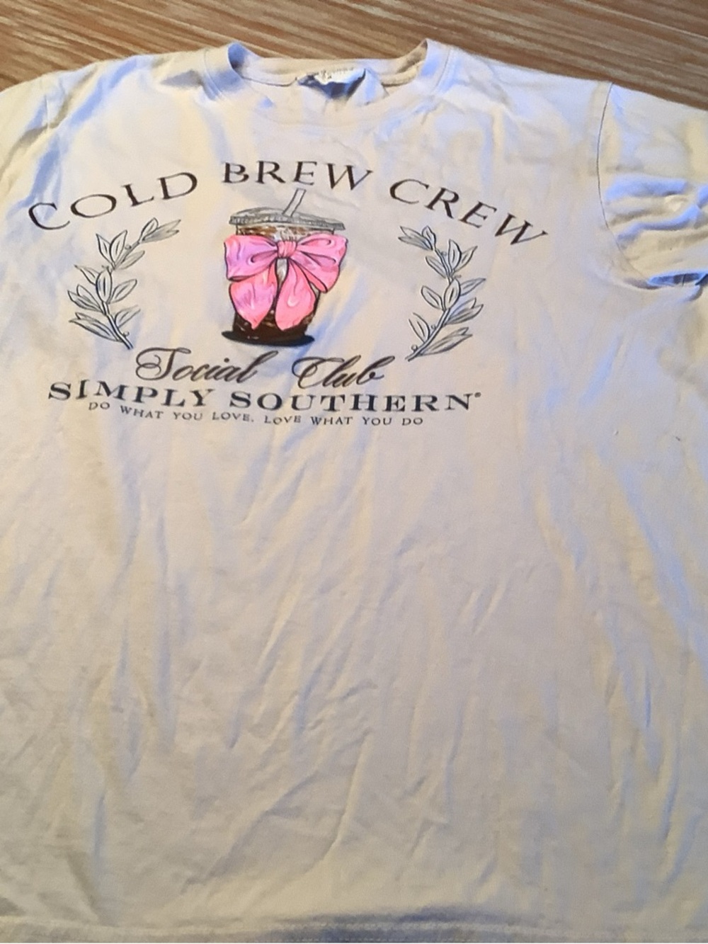 Simply Southern Cream Graphic Tee with Pink Bow Cold Brew Design